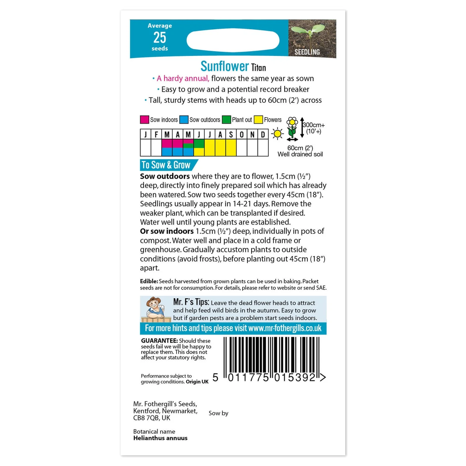 Mr. Fothergill's Sunflower Titan Seeds - Image 2