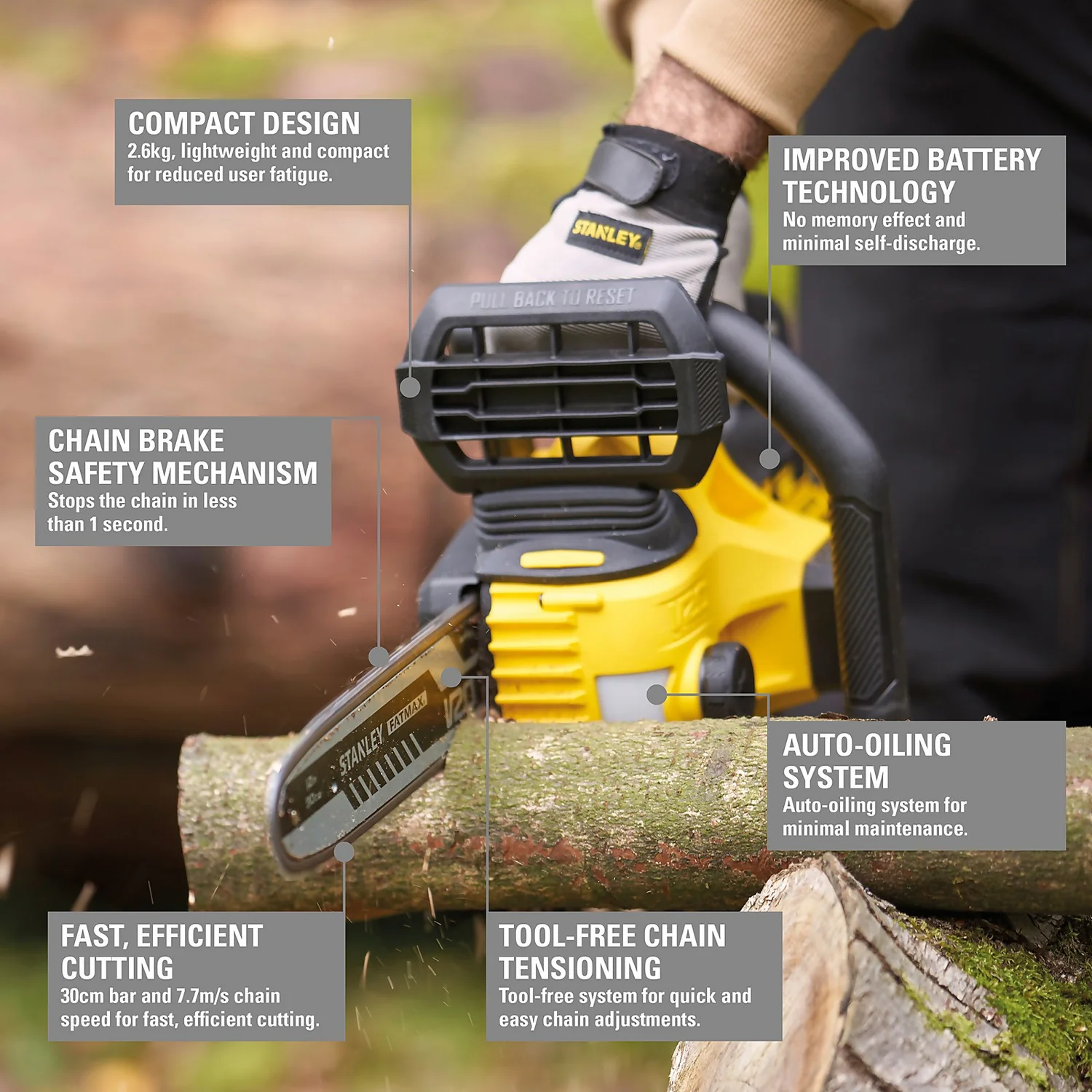 STANLEY FATMAX V20 18V Cordless 30Cm Chainsaw (Sfmccs630M1-Gb) - Image 3