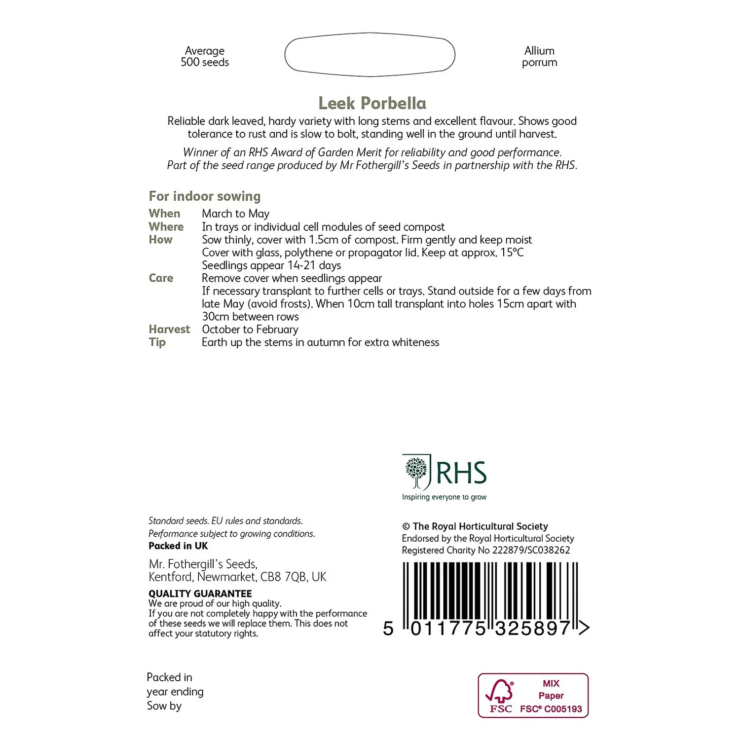 RHS Leek Porbella Seeds - Image 2