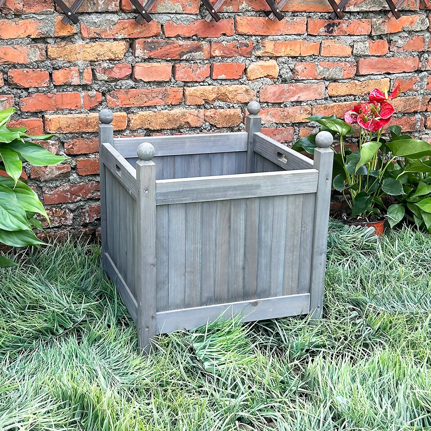 Homebase Large Wooden Planter Grey - Image 4