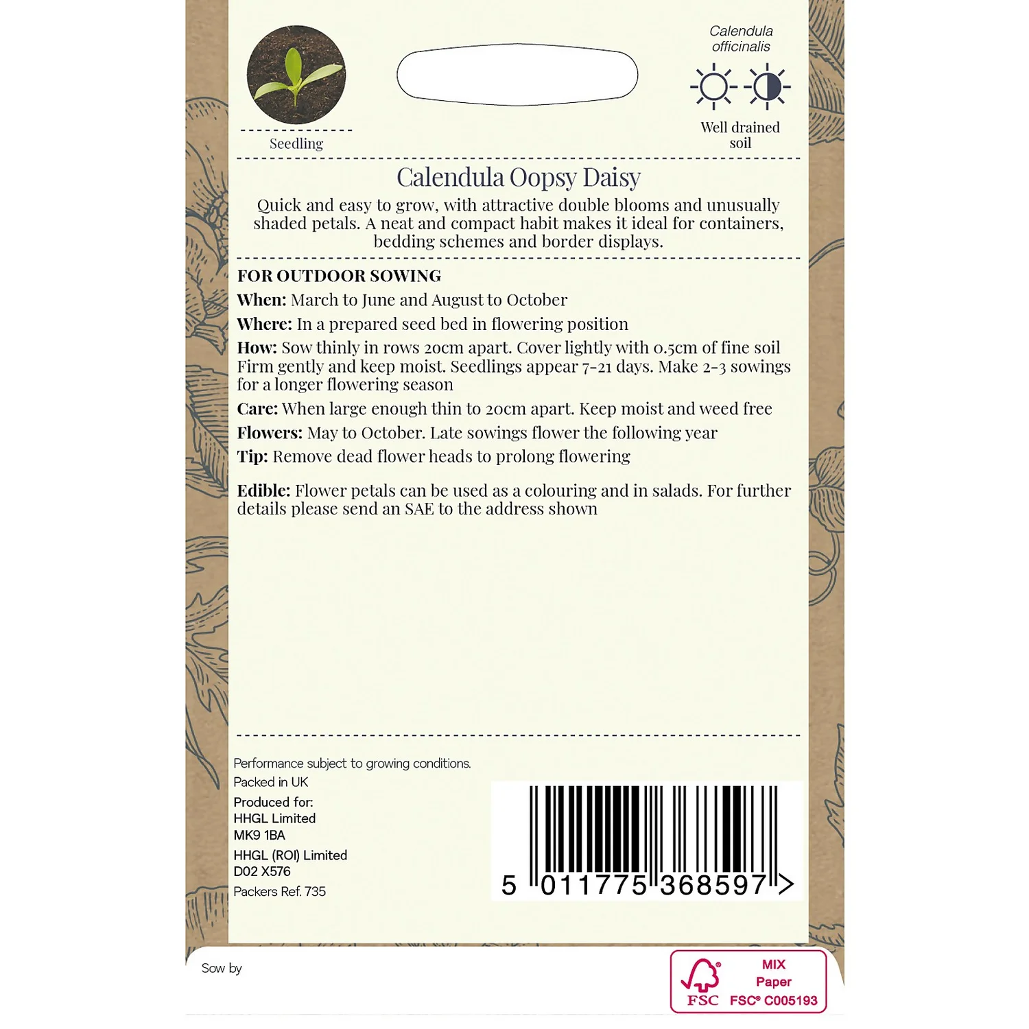 Country Living Calendula Oopsy Daisy Seeds - Image 2