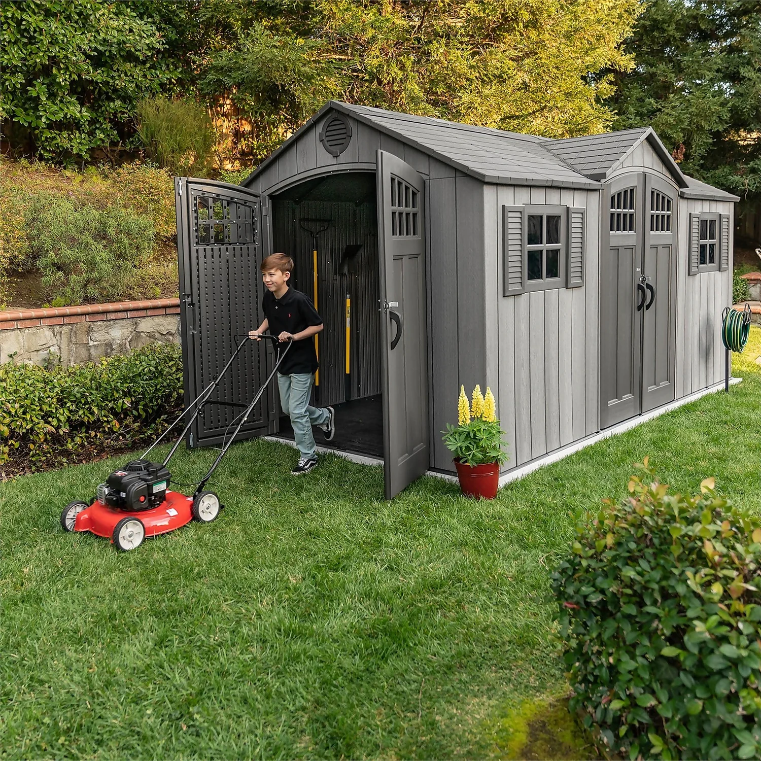 Lifetime 15 X 8ft Rough Cut Dual Entry Outdoor Storage Shed - Installation Included - Image 2