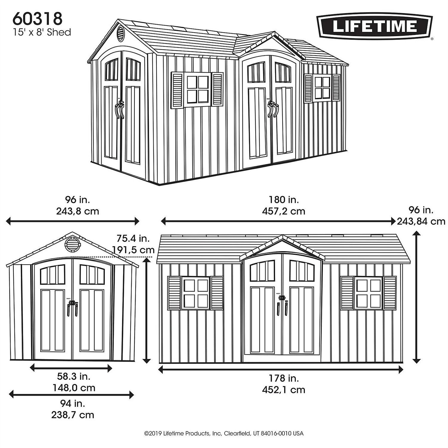 Lifetime 15 X 8ft Rough Cut Dual Entry Outdoor Storage Shed - Installation Included - Image 10