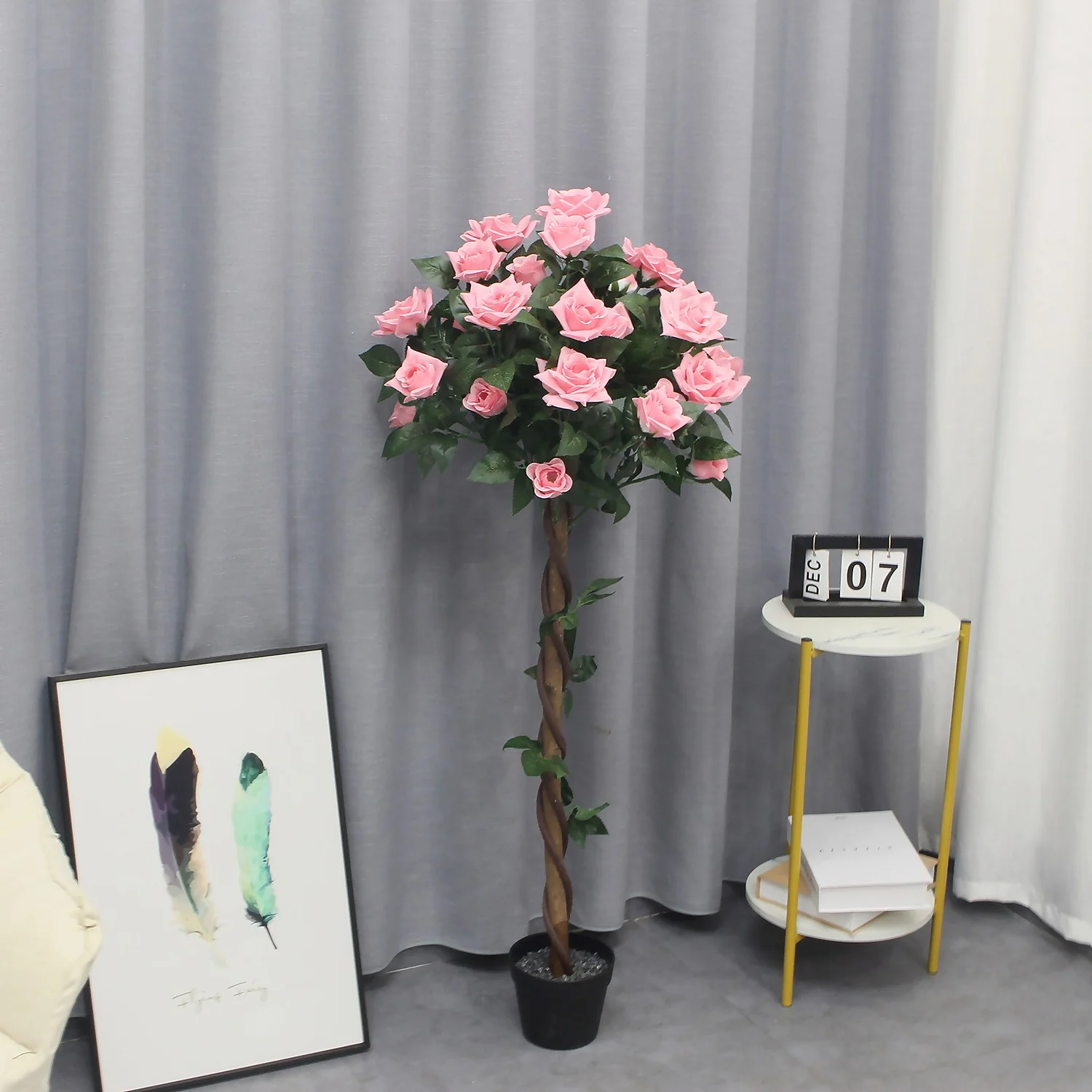 Artificial Pink Standard Rose - 120cm - Image 2