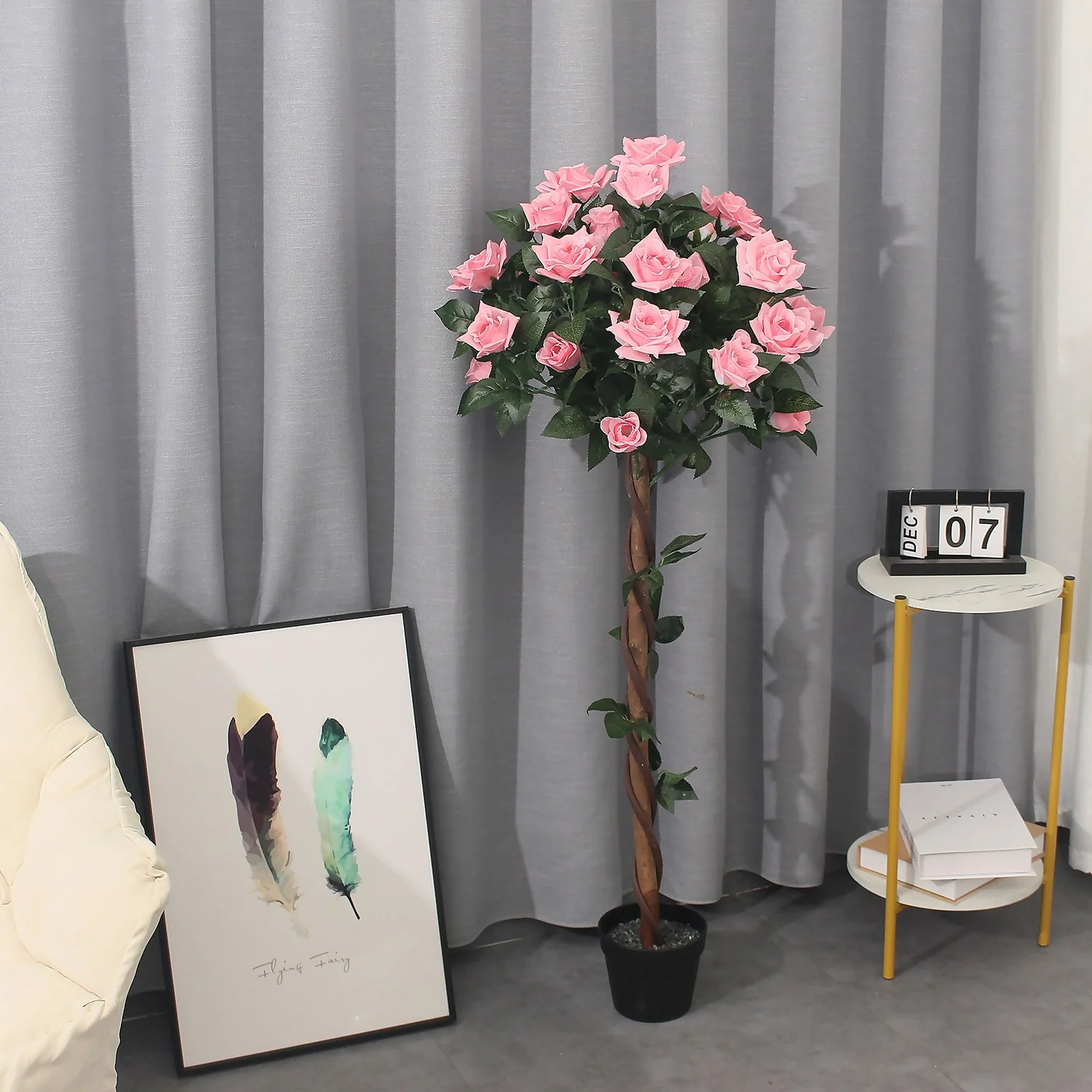 Artificial Pink Standard Rose - 120cm - Image 3