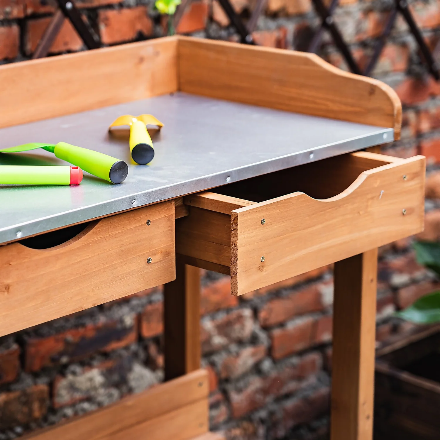 Garden Potting Bench With Two Drawers & Shelf - Image 5