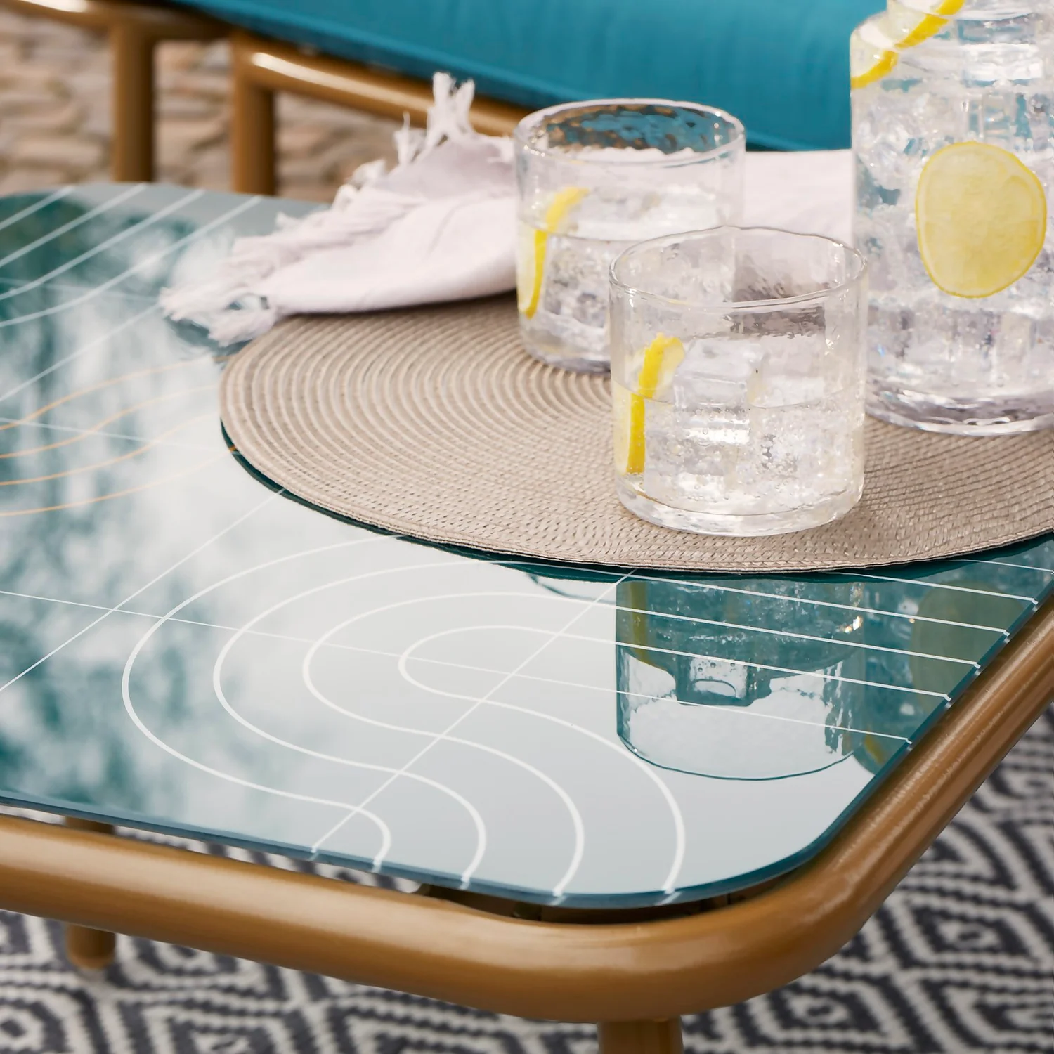 Omari Metal Garden Corner Sofa Set - Teal & Gold - Image 5