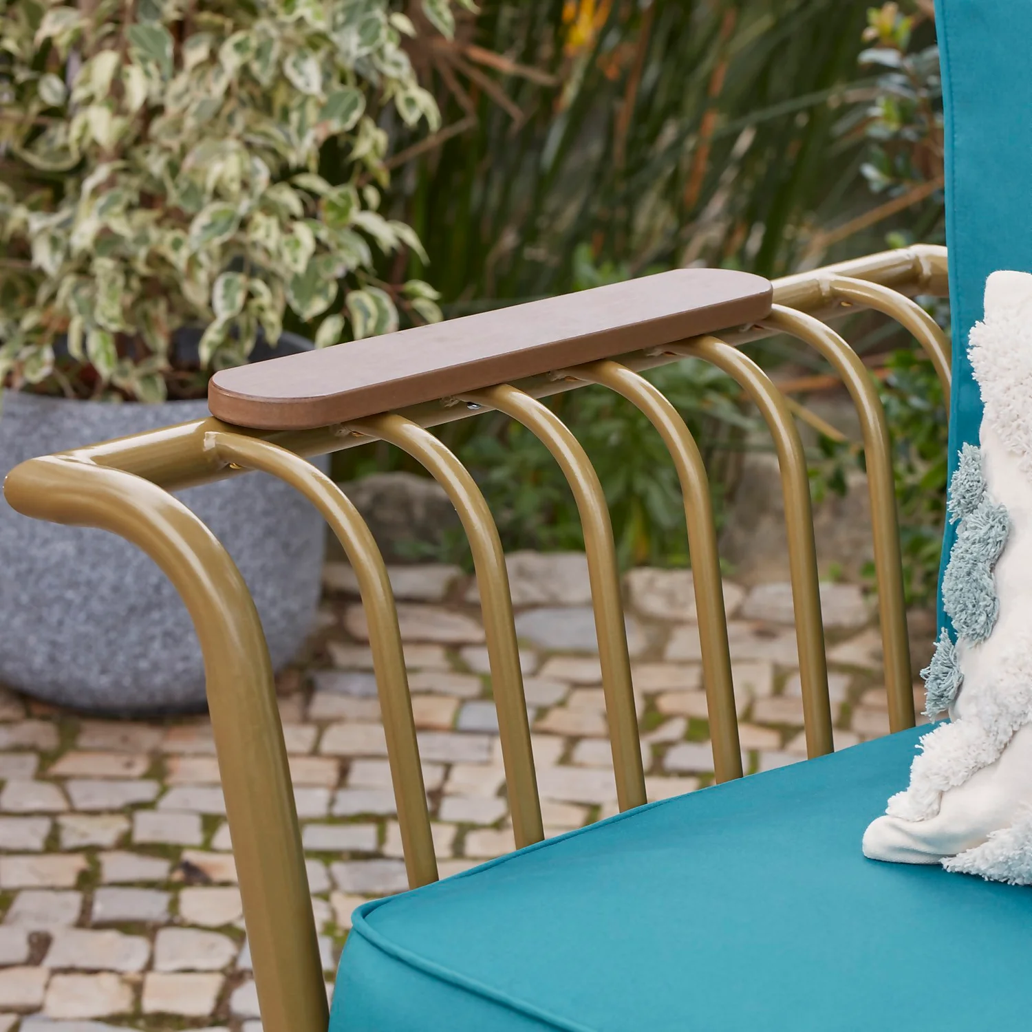 Omari Metal Garden Corner Sofa Set - Teal & Gold - Image 3