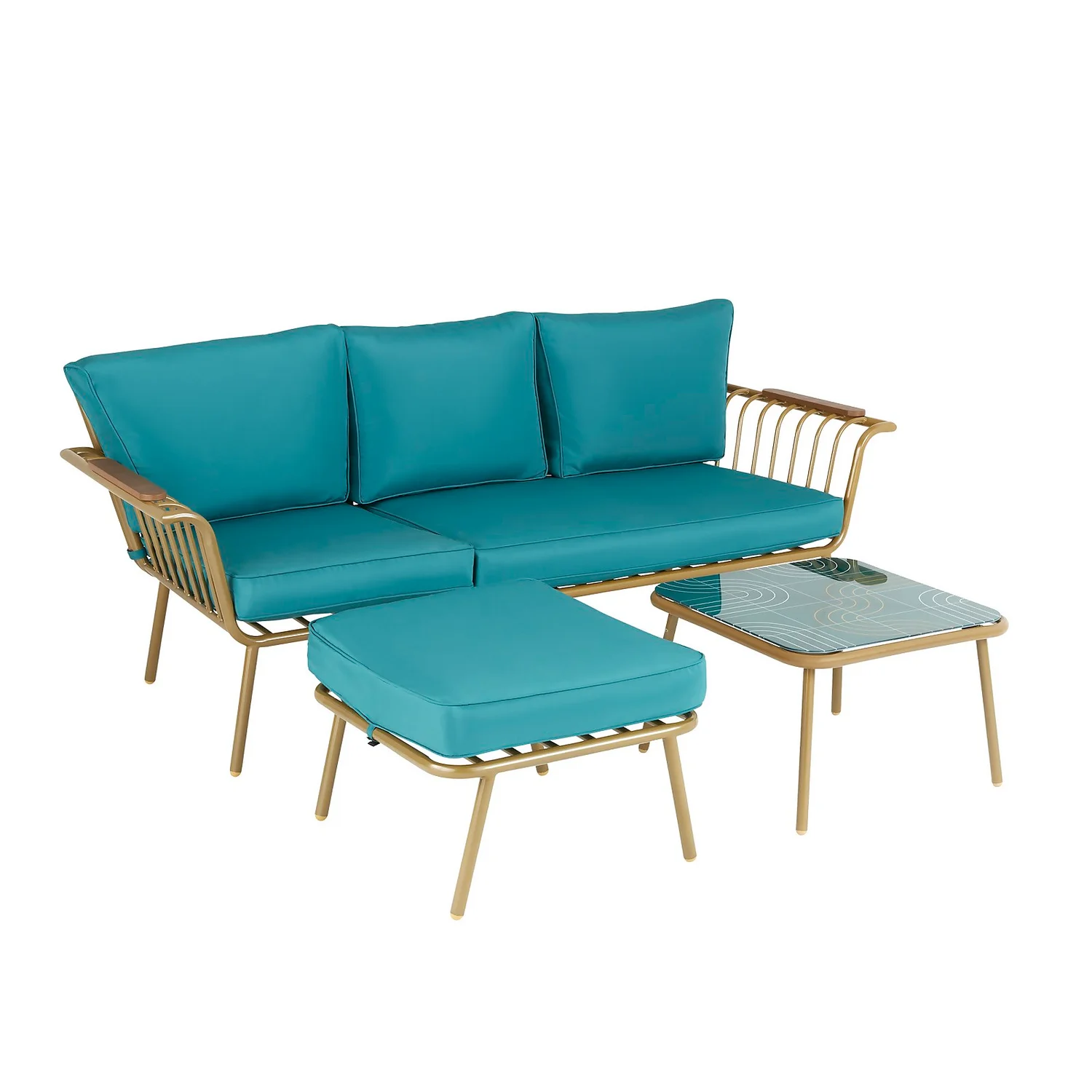Omari Metal Garden Corner Sofa Set - Teal & Gold - Image 2
